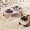 Stainless steel cat food bowl, cat bowl, pet bowl, cervical vertebrae protection, high legs, folding double bowl, drinking and feeding integrated Specification image